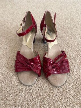 Red Patent Knot Front Ankle Strap Dance Shoes